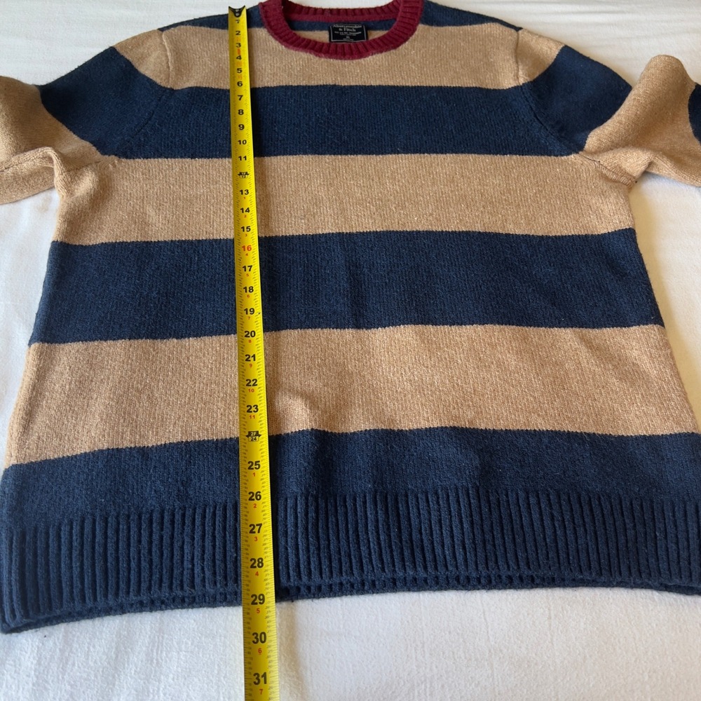 Abercrombie & Fitch Mens XL Heavyweight Striped Crewneck Sweater Navy Tan XL - Picture 8 of 11